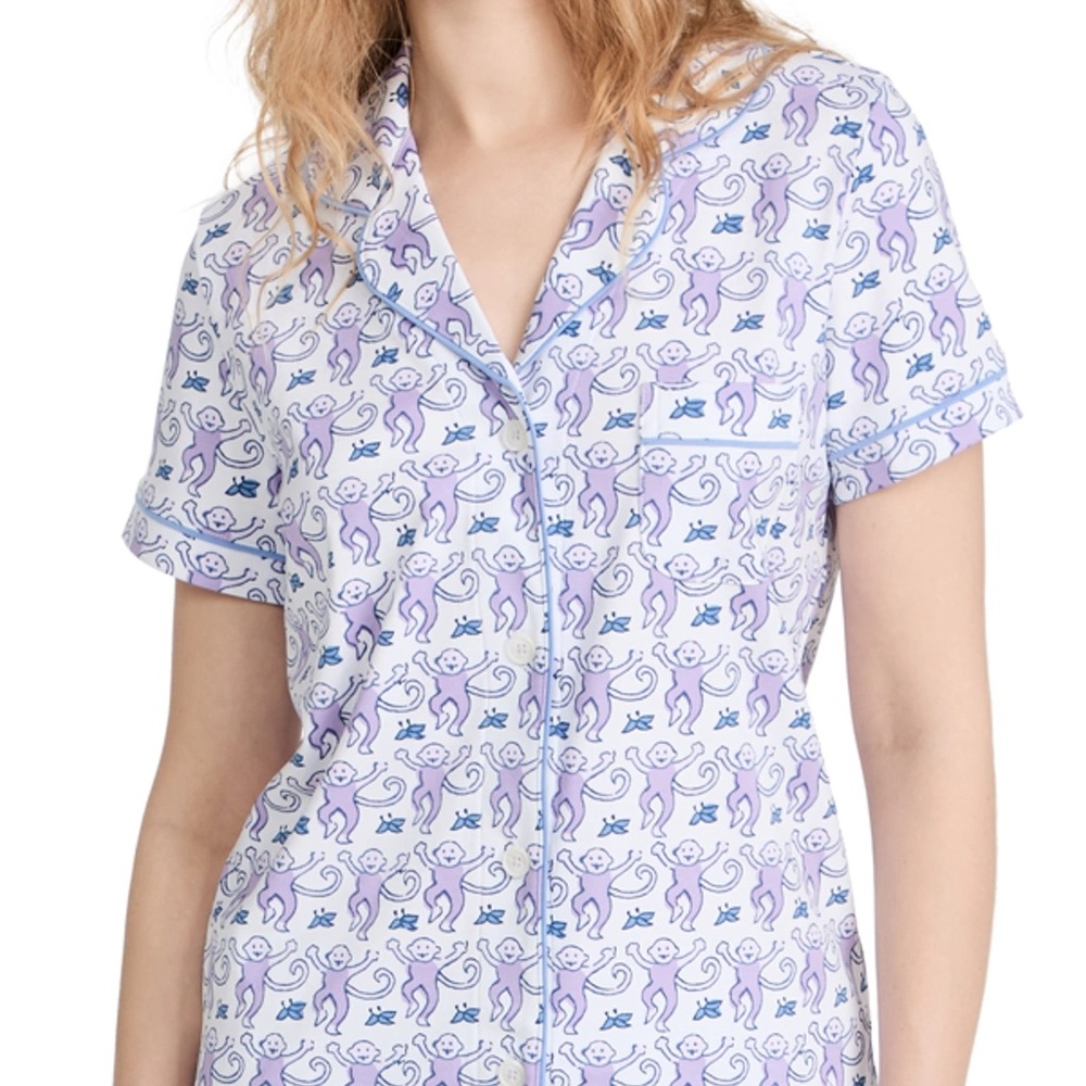 Roller Rabbit Lavender & Navy Monkey Print Short Sleeve Pajama Top